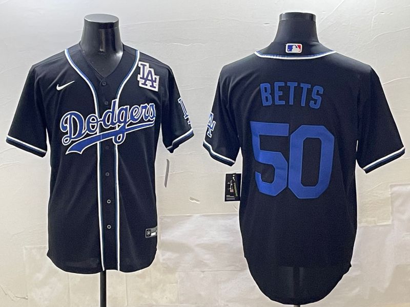 Men 2025 Los Angeles Dodgers #50 Betts Black Three generations Fashion Nike MLB Jersey style 8